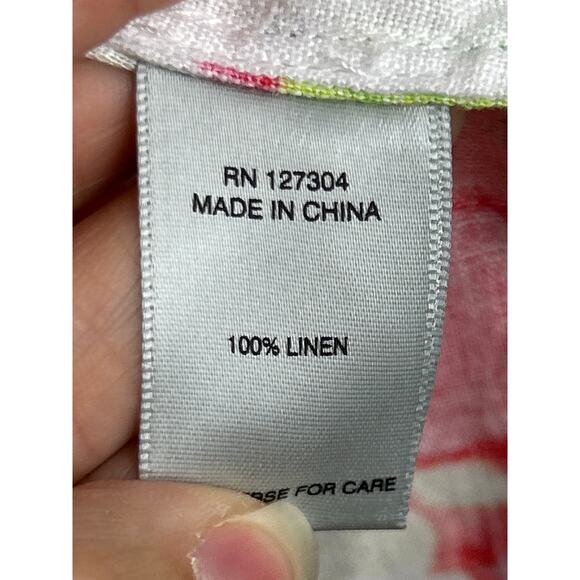 John Mark Womens plus 0X white linen floral tunic top blouse new roll cuff shirt - Picture 5 of 7